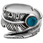 Spiritual Abacus 925 Sterling Silver Vintage Turquoise Inlay Leaf Couple Rings