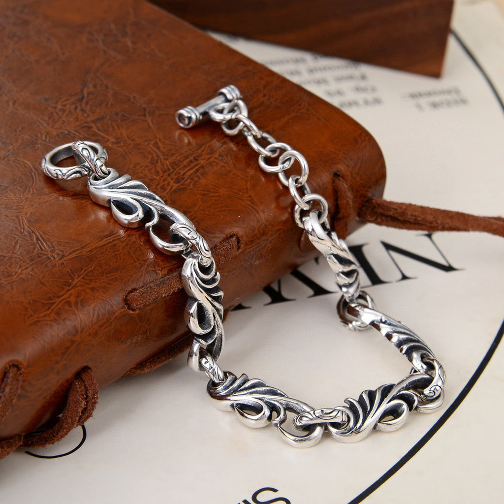 Spiritual Abacus New Vine Flower Sterling Silver Bracelet for Men