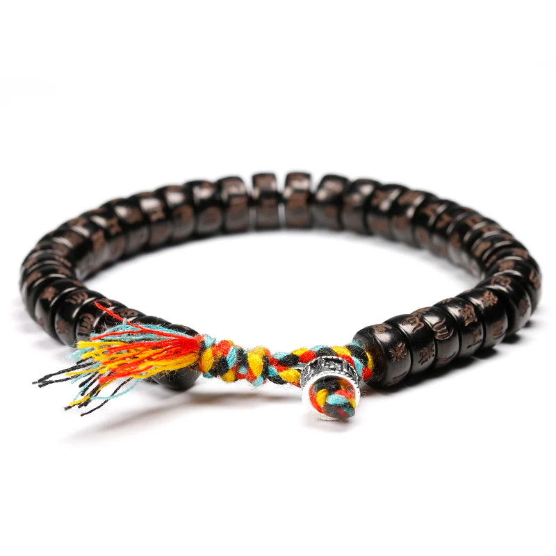 Spiritual Abacus Tibetan Buddhist Braided Bracelet – OM Mani Padme Hum | Natural Coconut Shell Beads | Unisex Spiritual Jewelry