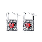 Spiritual Abacus Vintage Sterling Silver Lock Earrings with Heart-Shaped Zircon (S925)
