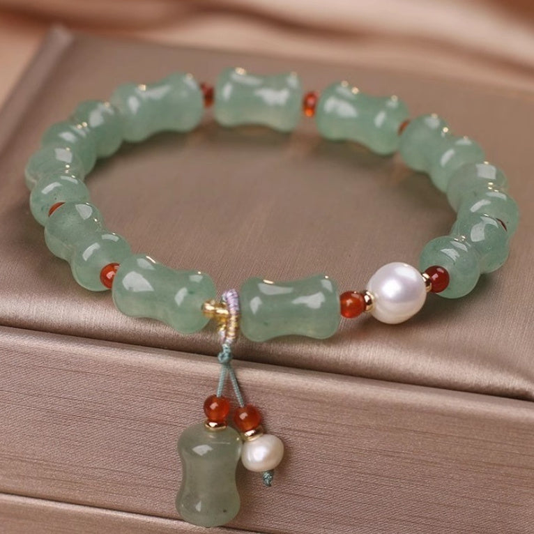 Spiritual Abacus Green Mori Style Natural Green Aventurine Bamboo Jade Bracelet