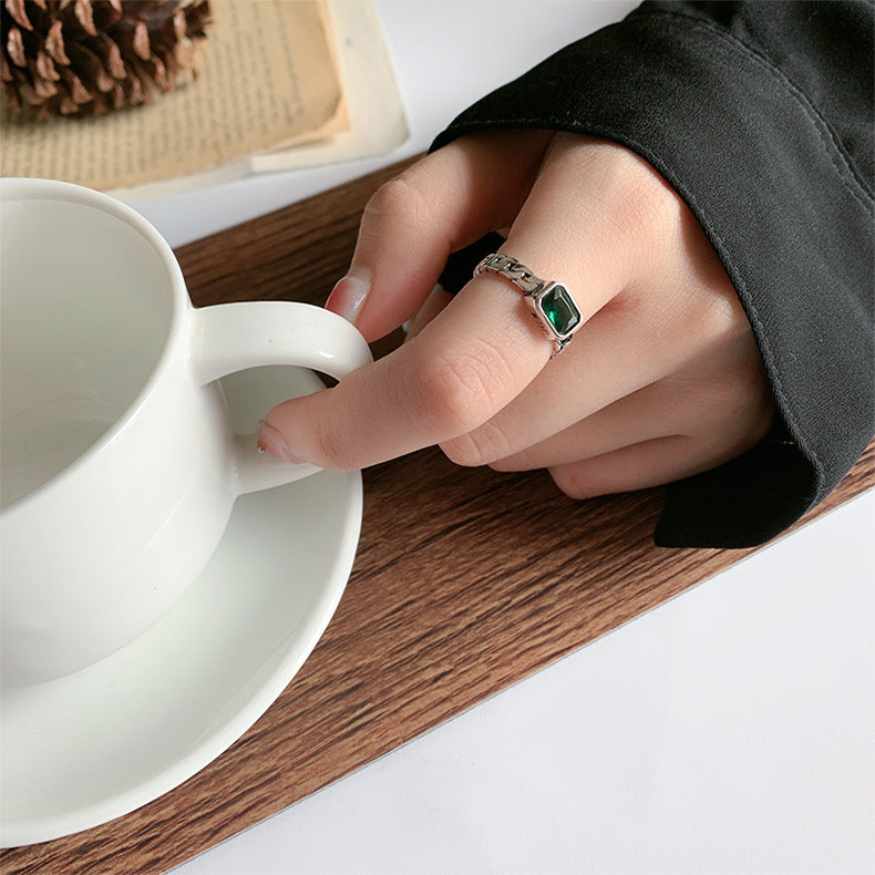 Spiritual Abacus 925 Sterling Silver Green Square Zircon Ring for Women