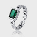 Spiritual Abacus 925 Sterling Silver Green Square Zircon Ring for Women
