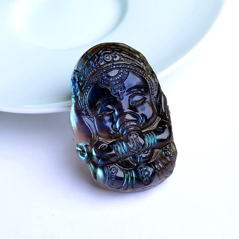 Spiritual Abacus Natural Labradorite Raw Crystal Blue Light Elephant Baby Pendant & Ornament