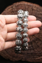 Spiritual Abacus Tibetan Silver Mantra Bracelet – Handmade Nepalese Heart Sutra & Six-Word Mantra Bead Bracelet