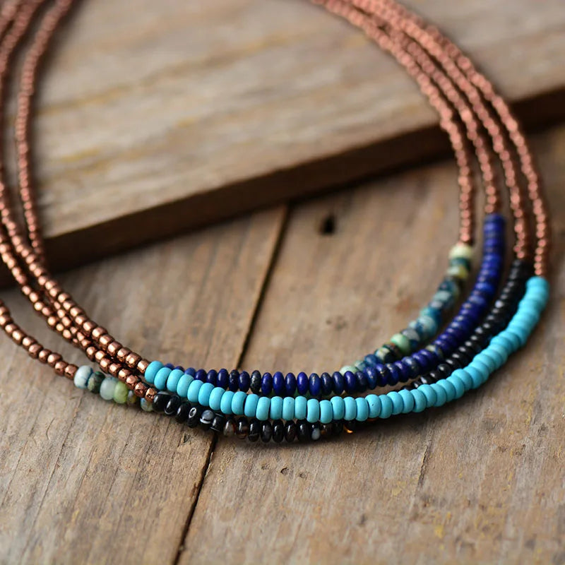 🌼 Spiritual Abacus Boho Seed Bead Choker – Vintage-Inspired Beaded Necklace for Women
