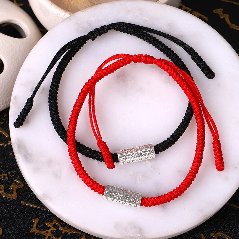 Tibetan Buddhist Hand Braided Knots Budda Thread Bracelet Women Men Carved OM Mani Padme Hum Charm Bracelets Jewelry