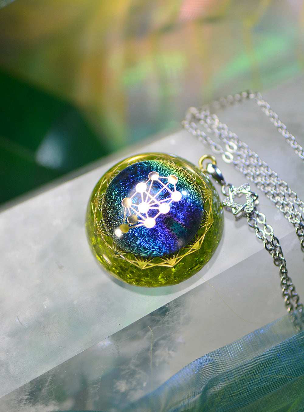 Spiritual Abacus High Frequency Green Crystal Necklace