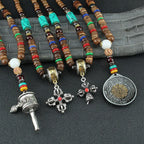 Spiritual Abacus Tibetan Wooden Mala Necklace – Six-Character Mantra Prayer Wheel Pendant for Men & Women