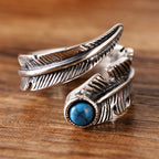 Spiritual Abacus 925 Sterling Silver Vintage Turquoise Inlay Leaf Couple Rings