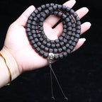 Spiritual Abacus Natural Ebony 108 Mala Beads – Tibetan Six-Character Mantra Turning Wheel Rosary Necklace