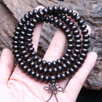 Spiritual Abacus Natural Ebony 108 Mala Beads – Six-Character Mantra Tibetan Meditation Necklace