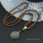 Spiritual Abacus Tibetan Wooden Mala Necklace – Six-Character Mantra Prayer Wheel Pendant for Men & Women