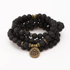Spiritual Abacus 108 Lava Rock Mala Bracelet – Buddha & Lotus Charm Necklace for Men & Women