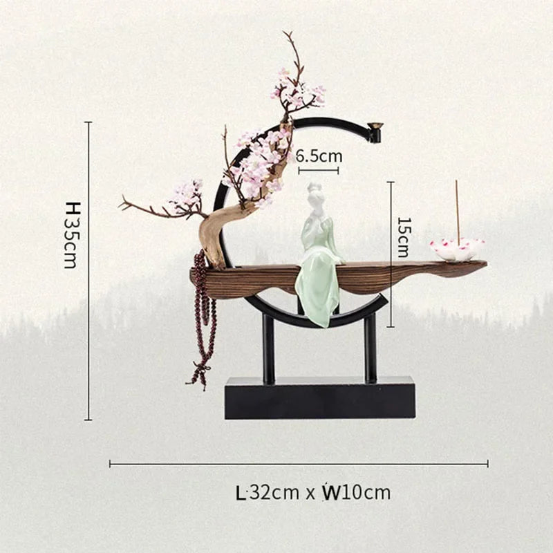 Spiritual Abacus LED Lotus Girl Backflow Incense Burner – USB Ceramic Circle Design with Stick & Cone Holder for Home & Office