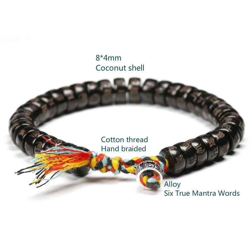 Spiritual Abacus Tibetan Buddhist Braided Bracelet – OM Mani Padme Hum | Natural Coconut Shell Beads | Unisex Spiritual Jewelry