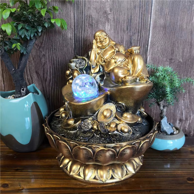 Spiritual Abacus Lucky Feng Shui Gold Maitreya Buddha Fountain