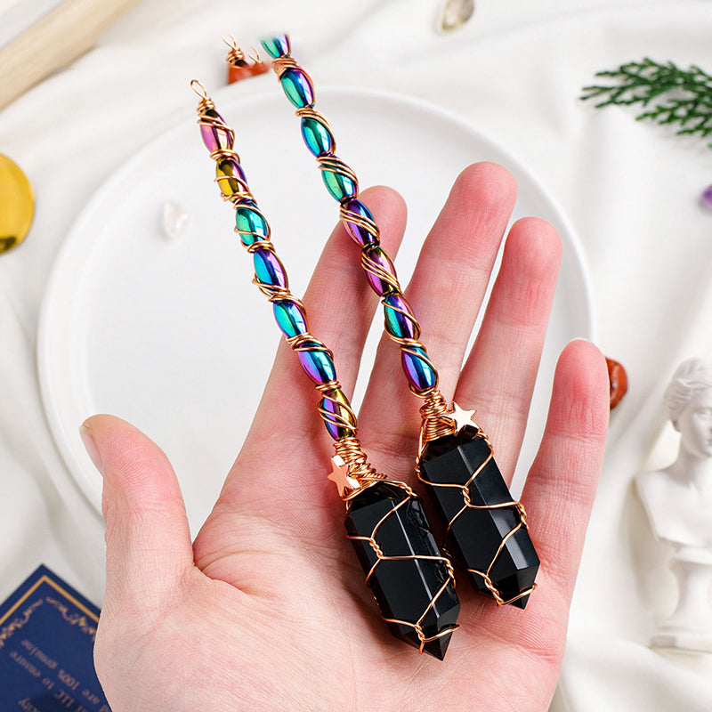 Spiritual Abacus Natural Obsidian Double Pointed Column Scepter Pendant