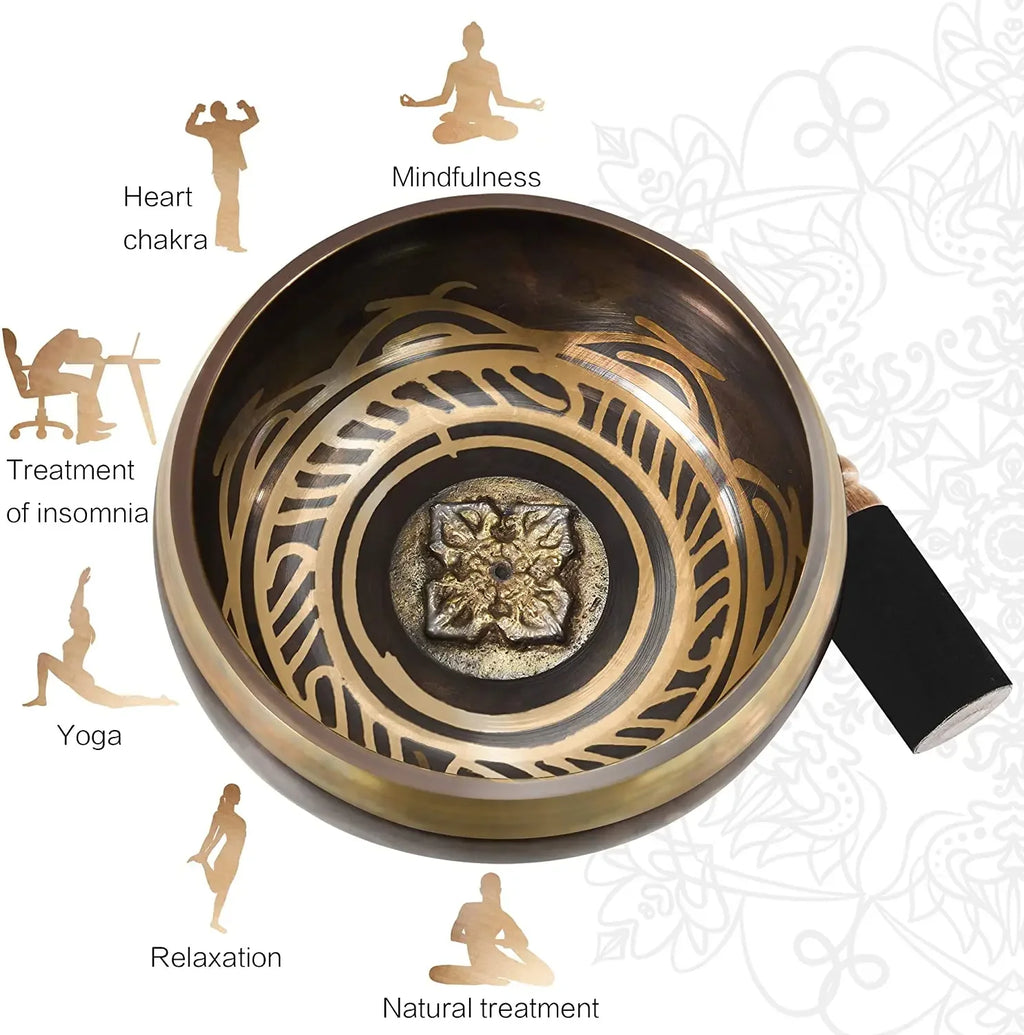 🥣 Nepal Handmade Singing Bowl Set – Buddha Mantra Design