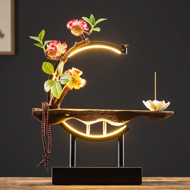 Spiritual Abacus LED Lotus Girl Backflow Incense Burner – USB Ceramic Circle Design with Stick & Cone Holder for Home & Office