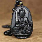 Spiritual Abacus Obsidian Buddha Pendant | Protection and Grounding Crystal Necklace