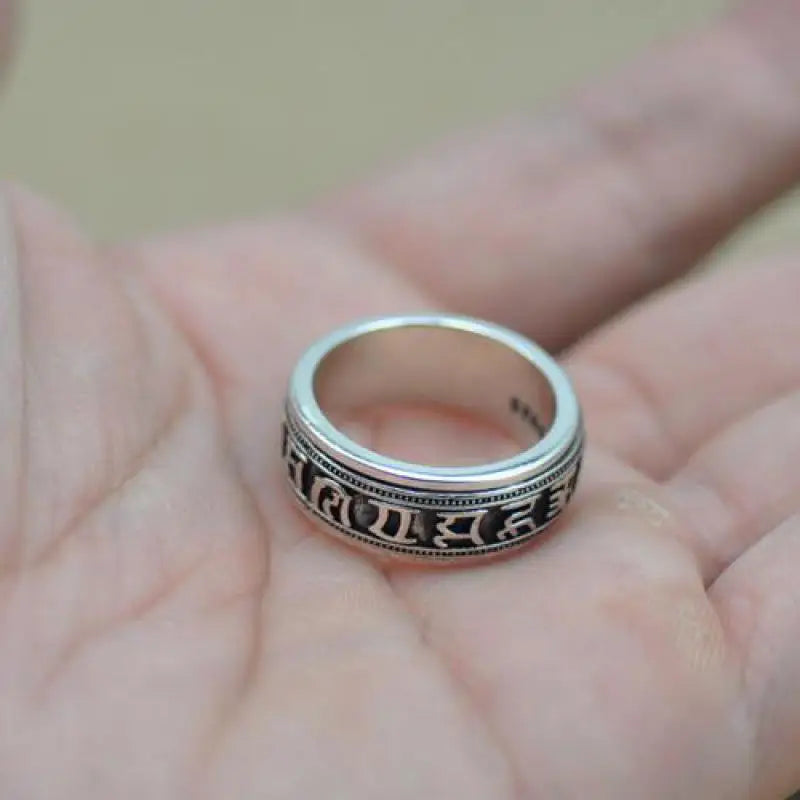 🔄 Spiritual Abacus 925 Sterling Silver Spinner Ring – Rotatable Om Mani Padme Hum Mantra Ring 