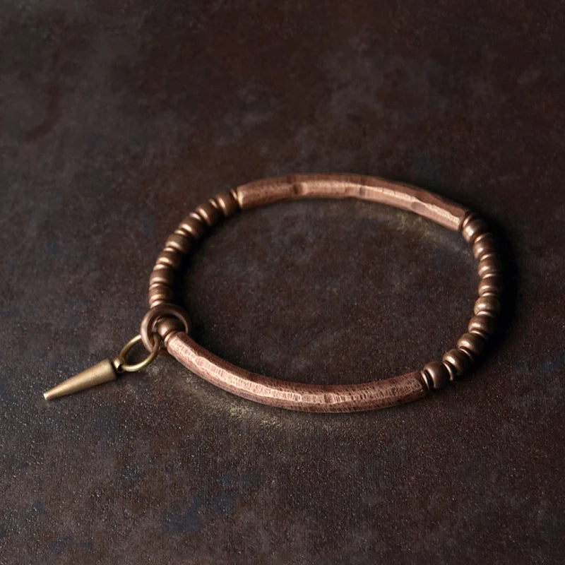 Spiritual Abacus Viking Hammered Copper Bracelet – Hand-Forged Pure Copper Cuff for Men & Women, Retro Oxidized Unisex Jewelry