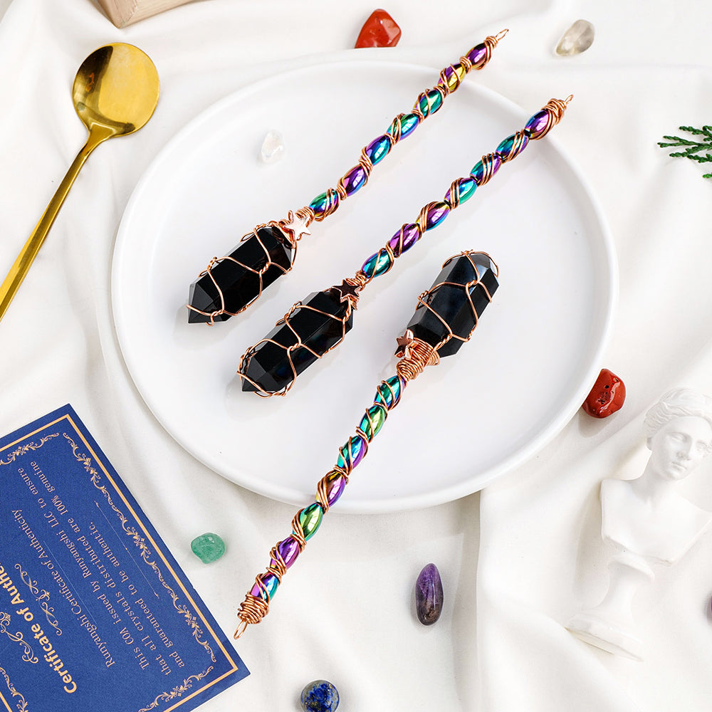 Spiritual Abacus Natural Obsidian Double Pointed Column Scepter Pendant