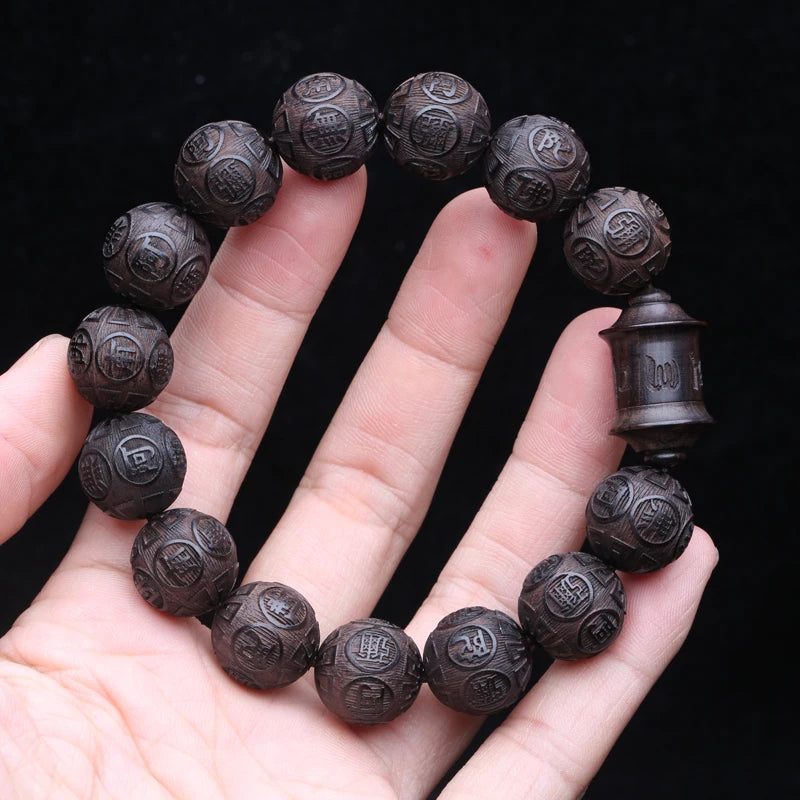 Spiritual Abacus 12-Bead Tibetan Black Wood Bracelet – Genuine Natural Beads for Prayer & Protection