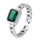 Spiritual Abacus 925 Sterling Silver Green Square Zircon Ring for Women