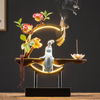 Spiritual Abacus LED Lotus Girl Backflow Incense Burner – USB Ceramic Circle Design with Stick & Cone Holder for Home & Office