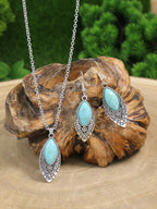 Spiritual Abacus-Ethnic Boho Turquoise Necklace & Earring Set Vintage Silver-Plated Floral Jewelry