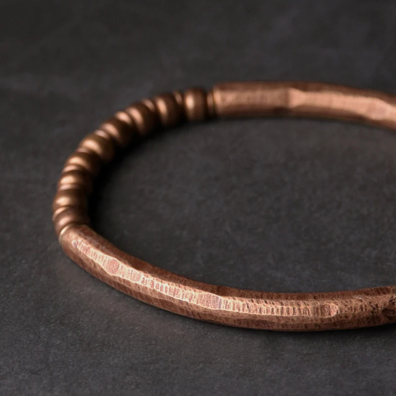 Spiritual Abacus Viking Hammered Copper Bracelet – Hand-Forged Pure Copper Cuff for Men & Women, Retro Oxidized Unisex Jewelry