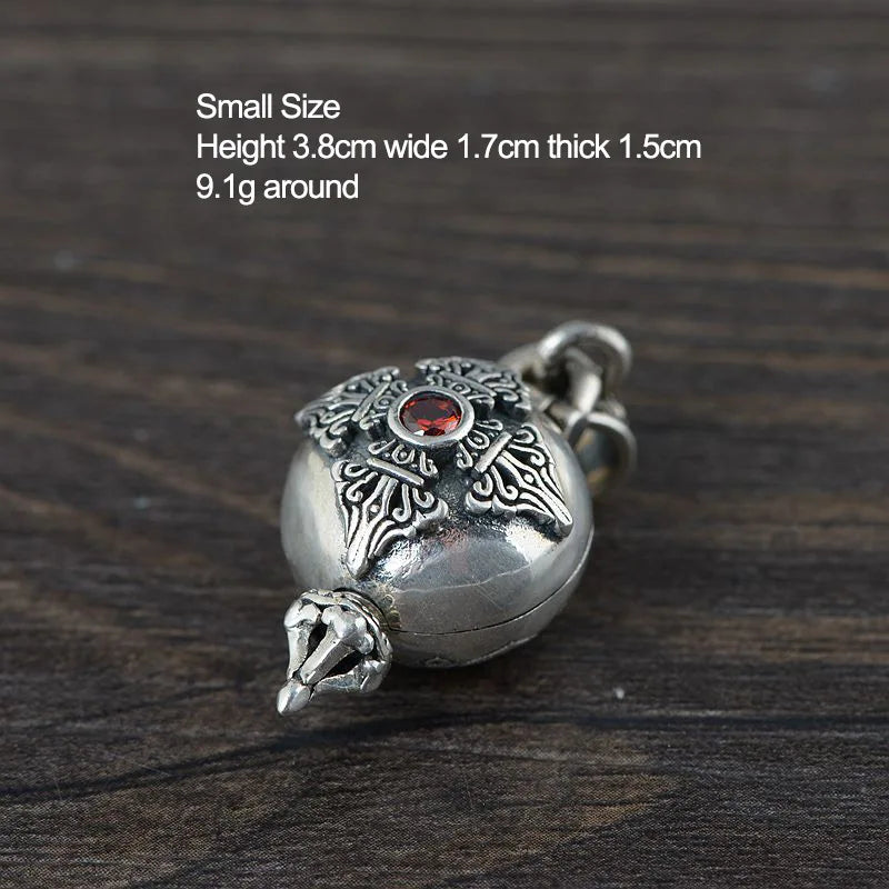 🕉️ Spiritual Abacus 925 Sterling Silver Openable Buddha Pendant – Six Words Mantra & Red Zircon Inlay