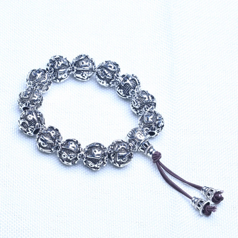 Spiritual Abacus Tibetan Silver Mantra Bracelet – Handmade Nepalese Heart Sutra & Six-Word Mantra Bead Bracelet