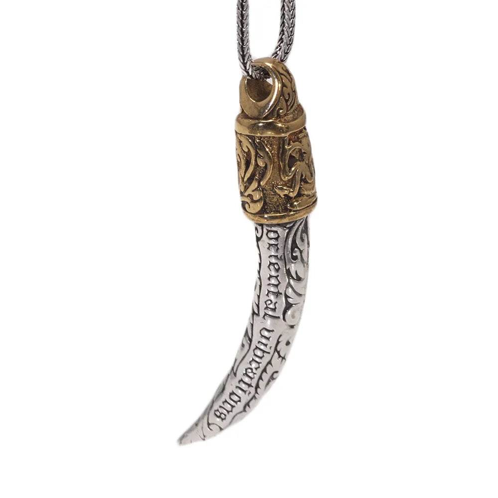 🐺 Spiritual Abacus 925 Sterling Silver Wolf Tooth Pendant – Viking-Inspired Animal Talisman Necklace for Men