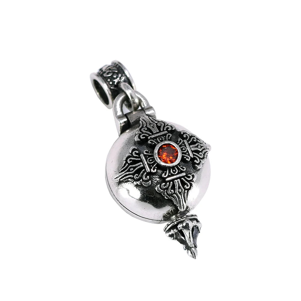 🕉️ Spiritual Abacus 925 Sterling Silver Openable Buddha Pendant – Six Words Mantra & Red Zircon Inlay