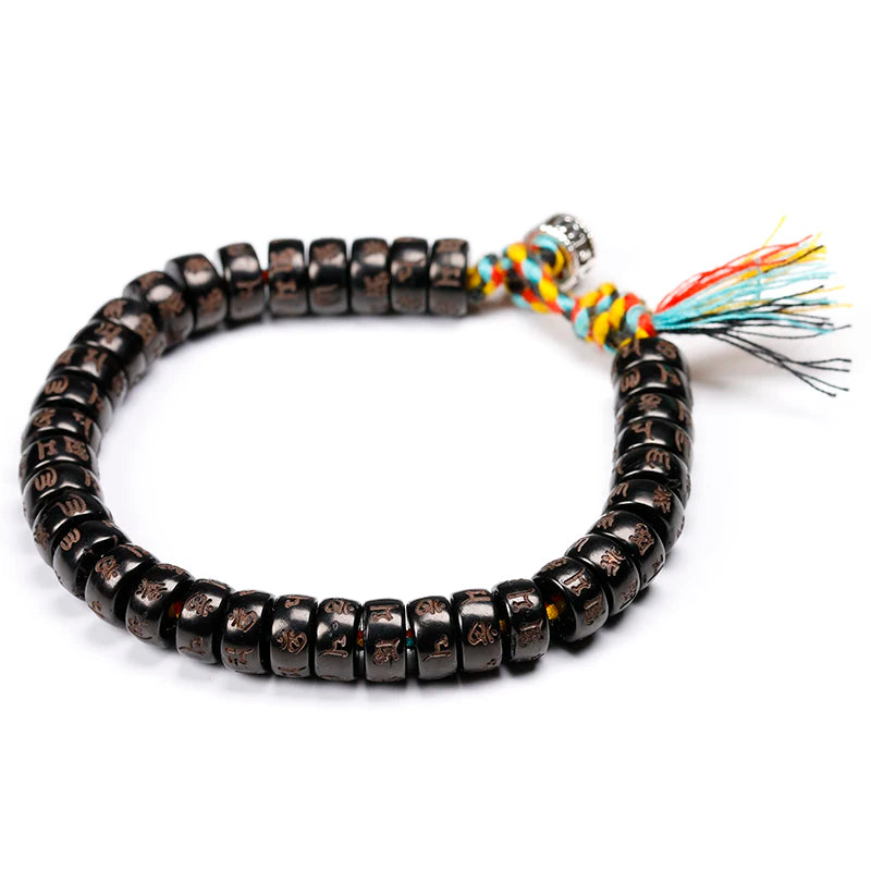 Spiritual Abacus Tibetan Buddhist Braided Bracelet – OM Mani Padme Hum | Natural Coconut Shell Beads | Unisex Spiritual Jewelry