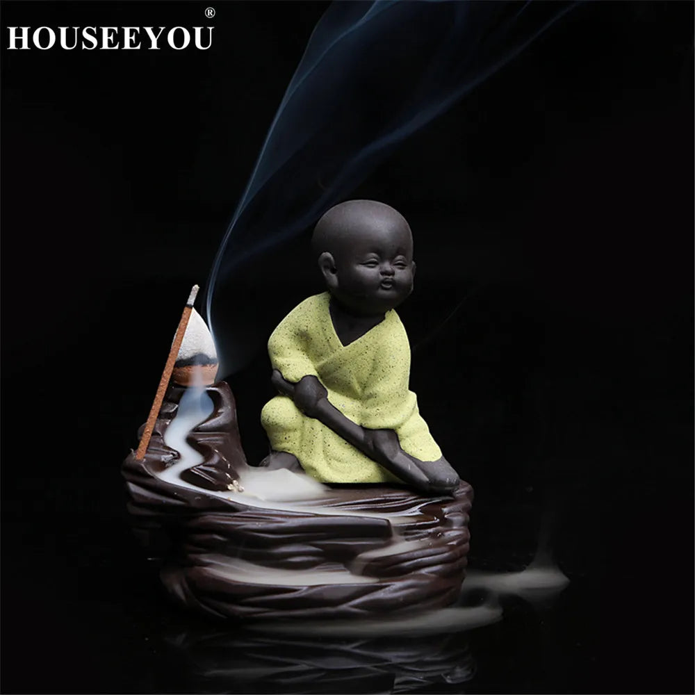 Spiritual Abacus Little Monk Backflow Incense Burner – Small Buddha Zen Aroma Censer for Home, Office, or Teahouse Decor
