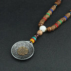 Spiritual Abacus Tibetan Wooden Mala Necklace – Six-Character Mantra Prayer Wheel Pendant for Men & Women