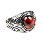 🔥 Spiritual Abacus 925 Sterling Silver Vintage Garnet Ring – Men's Natural Stone Flower Engraved Statement Jewelry