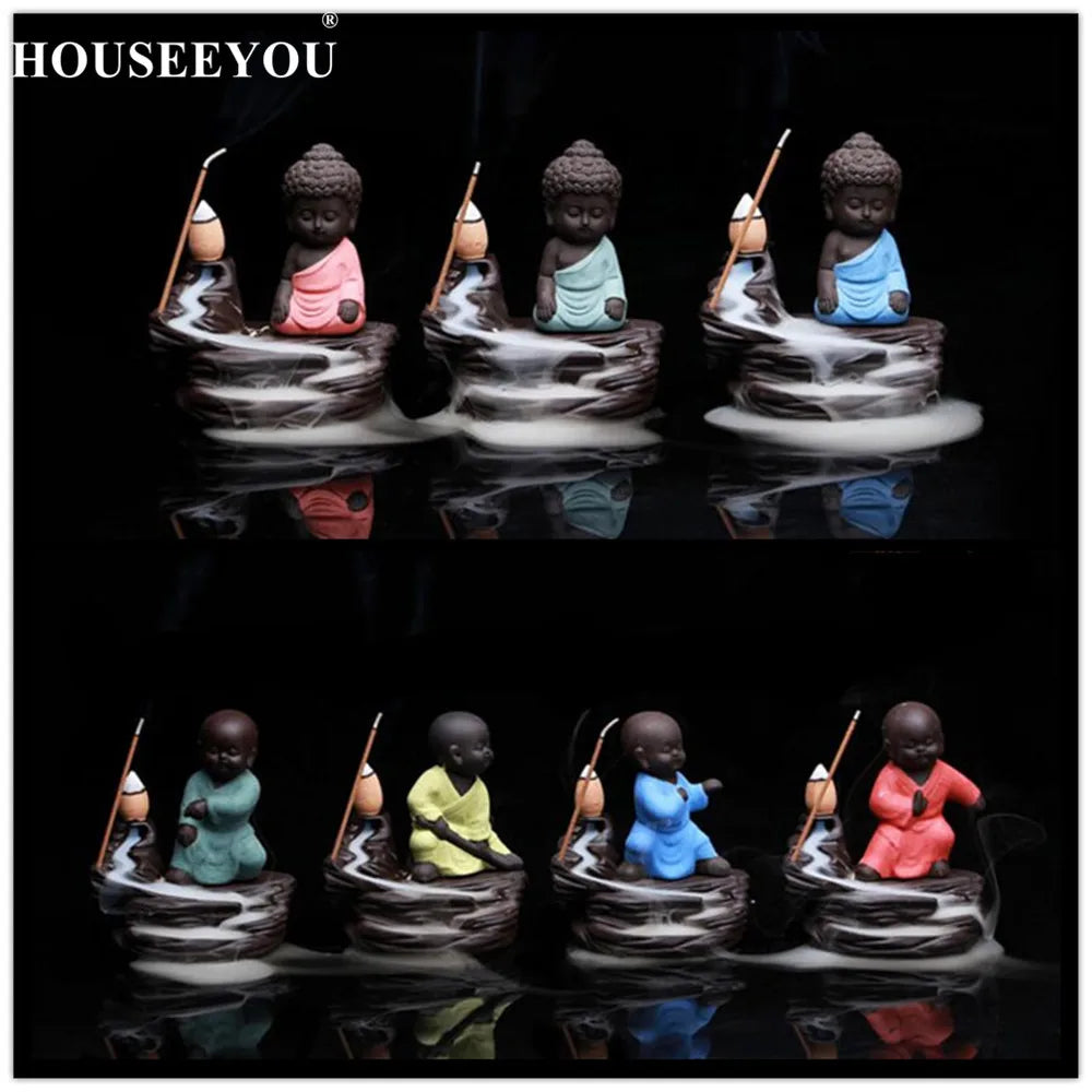 Spiritual Abacus Little Monk Backflow Incense Burner – Small Buddha Zen Aroma Censer for Home, Office, or Teahouse Decor