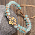 Spiritual Abacus Hand-Woven Double Layer Natural Stone Bracelet with Om & Lotus
