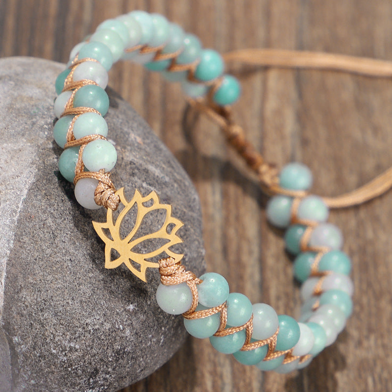 Spiritual Abacus Hand-Woven Double Layer Natural Stone Bracelet with Om & Lotus
