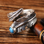 Spiritual Abacus 925 Sterling Silver Vintage Turquoise Inlay Leaf Couple Rings