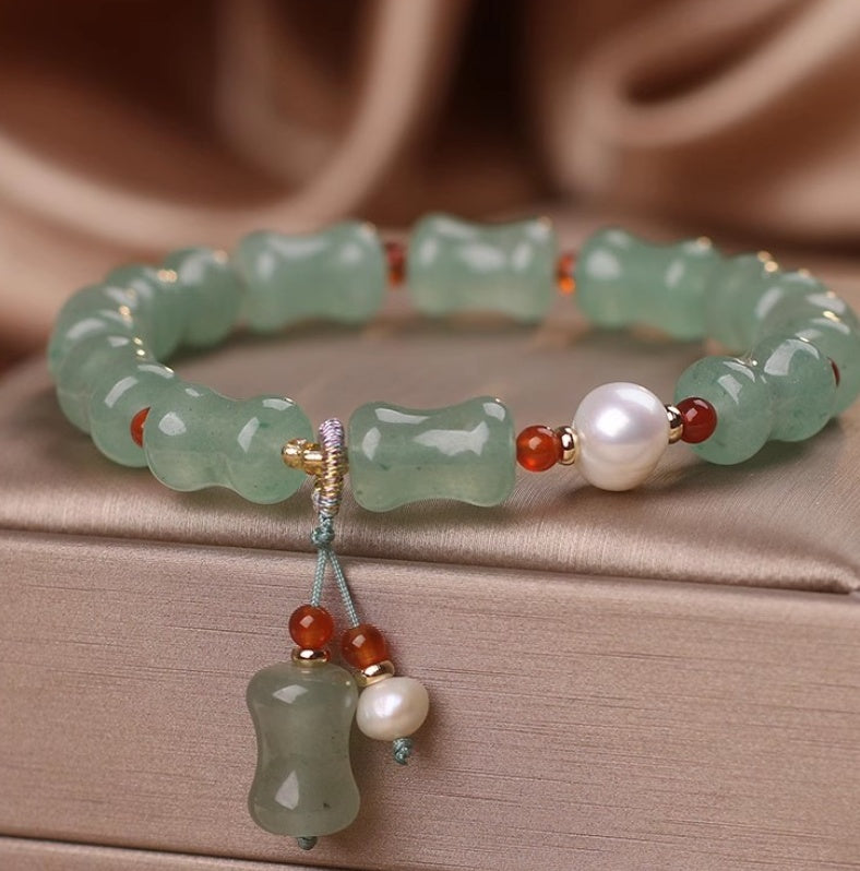 Spiritual Abacus Green Mori Style Natural Green Aventurine Bamboo Jade Bracelet