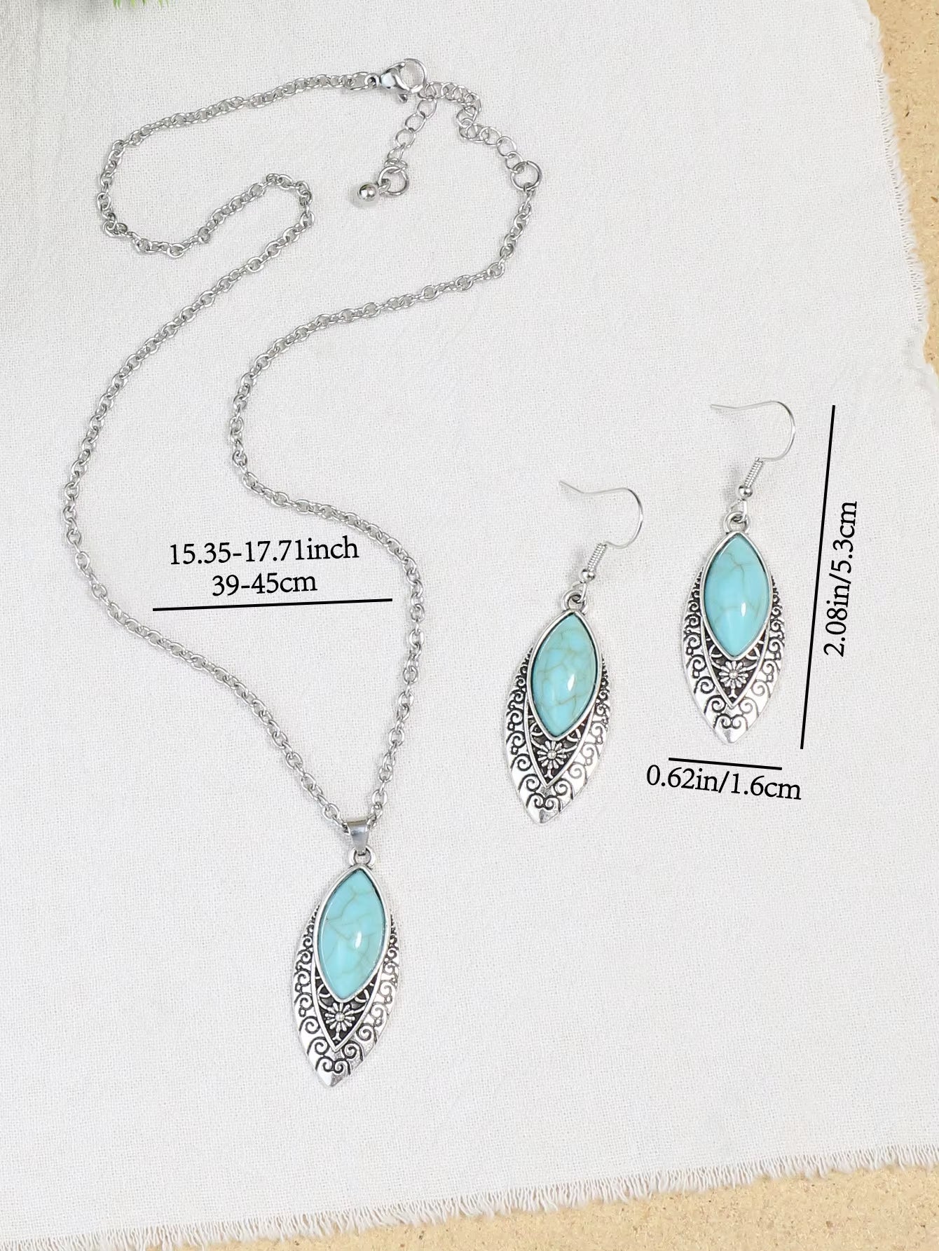 Spiritual Abacus-Ethnic Boho Turquoise Necklace & Earring Set Vintage Silver-Plated Floral Jewelry