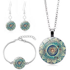 🕉️ Spiritual Abacus Mandala & Om Symbol Jewelry Set – Charm Earrings + Necklace for Women