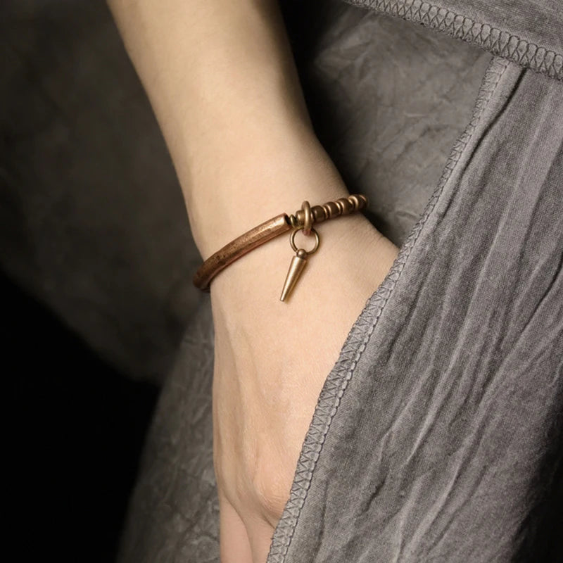Spiritual Abacus Viking Hammered Copper Bracelet – Hand-Forged Pure Copper Cuff for Men & Women, Retro Oxidized Unisex Jewelry