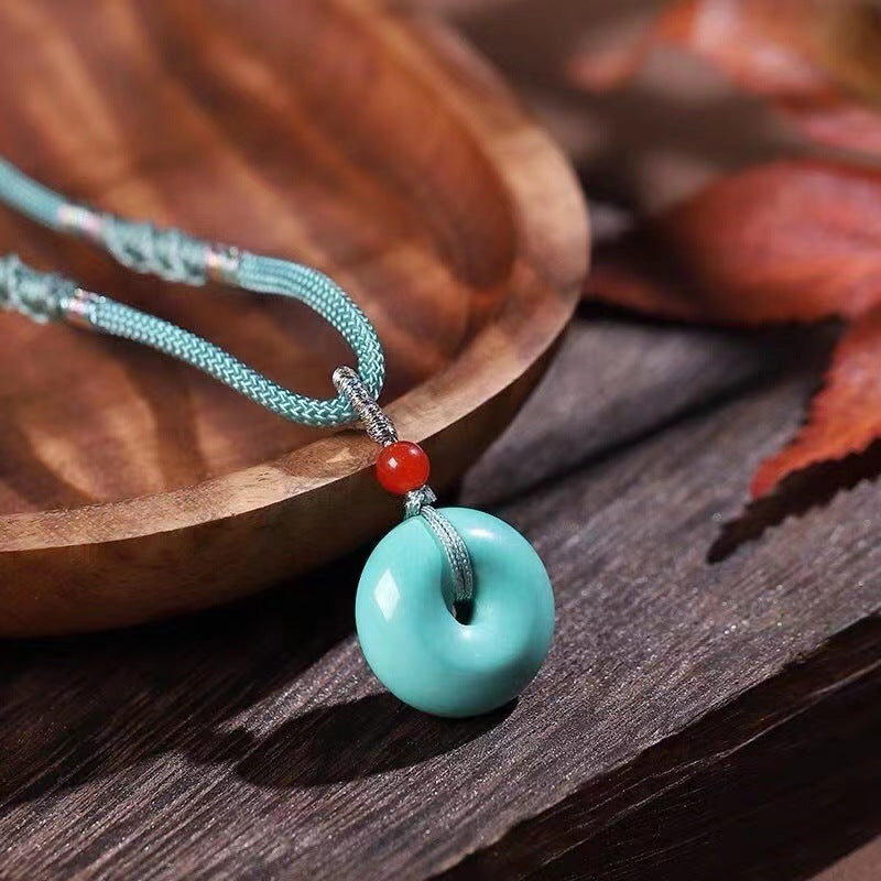 Spiritual Abacus High Porcelain Turquoise Bread Ring Safety Buckle Pendant